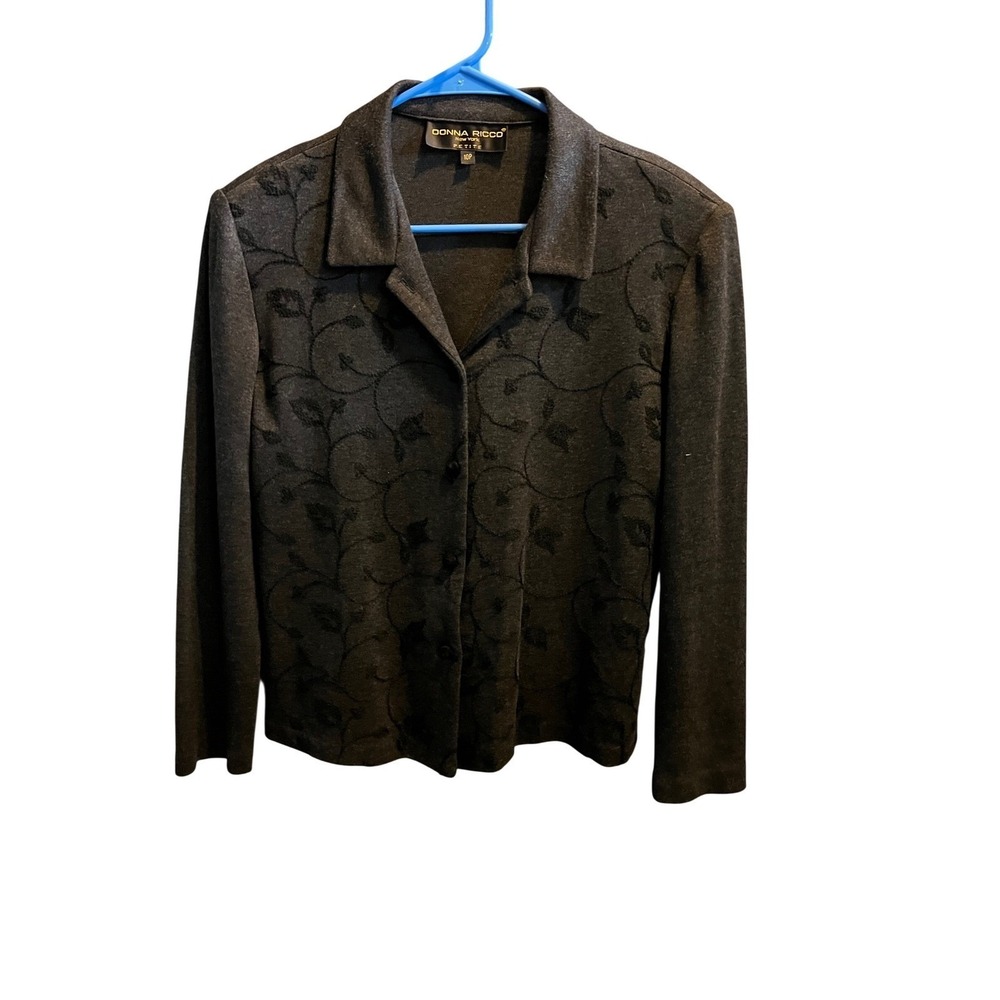 Donna Ricco New York Vintage Black Embroidered Button Front Knit Jacket 10P
